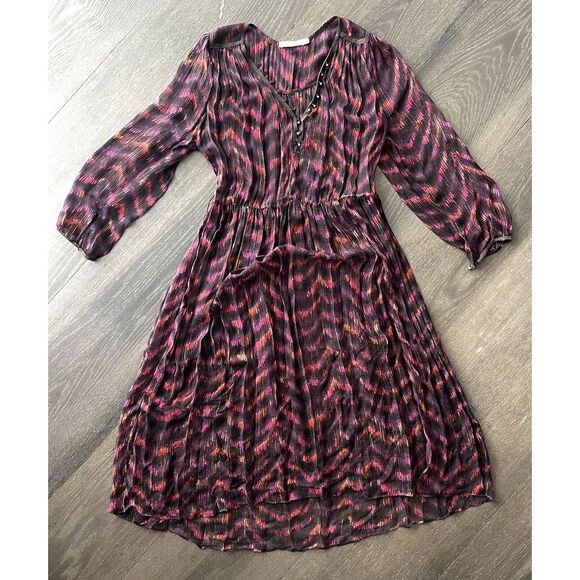 Of Two Minds 100% Silk‎ Long Sleeve Sheer Maxi Dress Multicolor Large - Picture 2 of 8